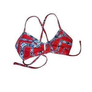 JOLYN Vent Bikini Top Swimsuit Swim Red Batik Print Size Medium